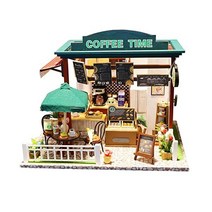 Spilay 가구 스필레이 인형의 집 미니어처 DIY 인형집 키트 먼지덮개와 뮤직박스 미니 수제 공예품 여성과 연인 1:24 스케일 창작실 생일 (환상적인 아이디어), 커피타임 C06 먼지덮개 뮤직박스 포함