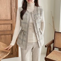 프리미엄 루즈핏 샤샤 트위드 롱베스트 편안 조끼 데일리 오피스