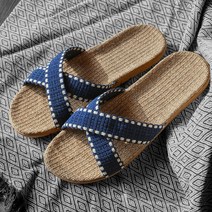 오키노피 크로스 라탄 왕골 린넨 마 슬리퍼 거실화 실내화 사무실화, 크로스_블루