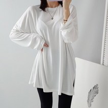 1+1 차르르 실키 롱 트임 티셔츠 레깅스코디핏