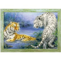 퍼즐라이프 황호와 백호의 첫만남 호랑이 1000피스 직소퍼즐액자 PL1355, 퍼즐+우드그린액자