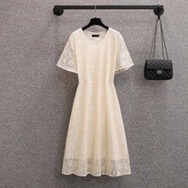 빅 사이즈 통통쇼핑몰 레이스 풍자옷 여름하객룩 반팔 프릴 휴양지 만삭 드레스 E685