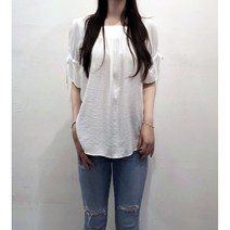 스퀘어넥 셔링 리본끈 블라우스