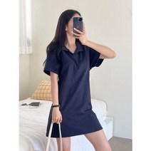 여성 테니스 카라 셔츠 끈 벨트 루즈핏 미니 원피스 3컬러