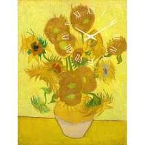 더윤 레티나 대형명화시계 해바라기 꽃그림 풍경화 정물화 인물화 거실 카페 호텔 인테리어 소품 고급 액자 벽시계, 고흐-해바라기1(45x60cm)