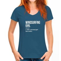 서핑 바디 보드 신제품 Windsurfing Girl 라운드넥 반팔 티셔츠 여성용 재미 있는 윈드서핑 보드 코튼 상, 18 WoMen navy blue_05 L