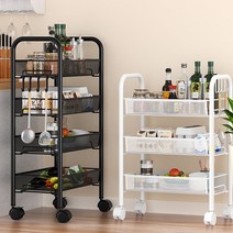 Fowod 주방 화장품 서랍 이동식 틈새 선반 바퀴달린 수납장 트레이 3 4 단, 메쉬 3단 화이트 × 1개