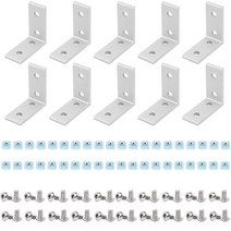 10pcs 2020 L 모양 코너 브래킷 피팅 90도 커넥터 T 너트와 육각 나사 알루미늄 압출 프로파일, 2020 4Holes Silver