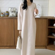 스위트플러스 임부복 봄 루즈핏 골지니트지 유넥 롱 원피스