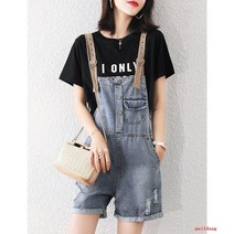 puildaug Aa 여름 데님 멜빵 캐주얼 조커 멜빵 데님 반바지 점프 수트 여성