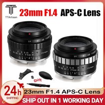 DSLR 미러리스 렌즈 단 광각 망원 2012 최신 ttartisan 23mm f1.4 aps-c 수동 초점 카메라 fuji xf canon ef-m eosm nikon 호환, 실버 블랙