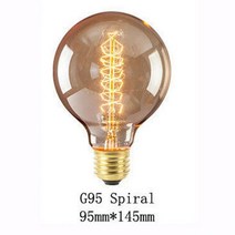 레트로 에디슨 전구 E2740w 220v 앰플 빈티지 램프 백열 샹들리에 장식 펜던트 조명, G95 Spiral, E27 220V 40W