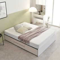 바로방가구 샌디 수납형 서랍형 슈퍼싱글 퀸 침대 프레임, 화이트그레이워시