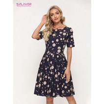 땡땡이 괌원피스 다낭 발리 베트남 트로피칼 S.FLAVOR 빈티지 여성용 도트 웨이브 포인트 레트로 미디 드레스 라운드넥 반팔 슬림핏 a라인 파티 베스티도