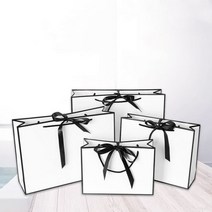 예쁜 핑크 리본 고급스러운 선물 종이 가방 웨딩 생일 파티 답례품 포장 핸들, 10pcs No Logo, 06.L 32 x H 25x W 11cm, black Line bag
