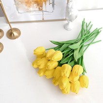 노란 파란 핑크 튤립 꽃말 9송이 망고튤립 조화 튤립꽃다발 꽃꽂이 재료, 분홍