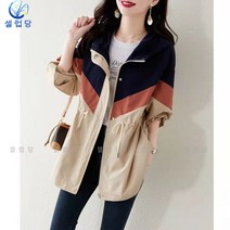 셀럽당 여 루즈핏 날씬해 보이는 하프 기장 허리 스트링 후드 트렌치 코트