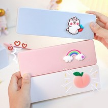 귀여운 캐릭터 포인트 펜슬케이스 플라스틱 슬림 필통, 화이트꽃1P