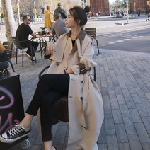 여성 더블 롱 트렌치코트 하이 엔드 패션 스플리싱 윈드 브레이커 2023 봄 가
