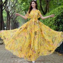 바캉스 원피스 휴양지 바닷가 신혼여행 휴가룩 비치웨어 발목까지 오는 사막 긴 치마 여, 01 노랑 부엉이, 01 스커트길이115CM(키 150156)