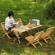 야외 접이식 롤테이블 원목 의자 체어 캠핑 야영 차박, 소나무/ 통나무색 60CM (가방포함)