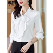 리본블라우스 왕리본블라우스 하객 봄 라인 리본 블라우스 Bowknot streamer 쉬폰 화이트 셔츠 신식 외국 스타일 가벼운 친숙한 전문 긴팔 탑