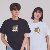 키밍 웃는 시바견 전사티 남자기본흰티 화이트티셔츠