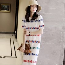 블랙미 LAVINA 여성 봄 여름 가을 심플 반팔 니트 원피스 라운드 넥 A009