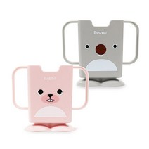 풋홀더 2개세트 요미요미 호환 가능 유아컵홀더 베지밀 케이스, 03_풋홀더(핑크레빗1개+그레이 비버1개)
