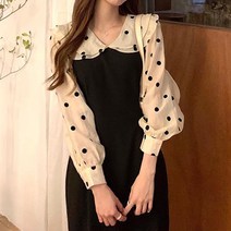 ABON13792 러블리한 이중 프릴 카라 롱원피스 소매 쉬폰 원피스