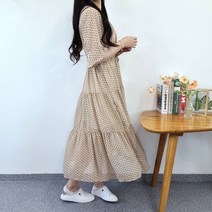 [빅사이즈]우디 쉬폰 캉캉롱원피스/스트링 가벼운 살랑살랑 여리핏 구김없는 여름원피스 나염