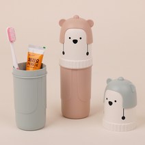 곰 캐릭터 양치세트 어린이 여행용 휴대용 치약 칫솔, 핑크, 핑크