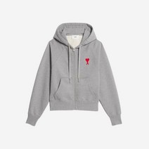 아미 스몰 하트 로고 집업 후드 헤더 그레이 AMI de Coeur Zipped 후드 Heather Grey