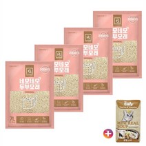 [몽실몽실] 네모네모 두부모래 1.5mm 가는입자 오리지널 7L (2.8kg) + 더캣츠 미니리얼 파우치 삼계 스프 40g, 7L x 4개