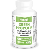 미국직구 슈퍼스마트 - 그린 프로폴리스 1인분당 1200mg - 총 페놀산 5% & 아르테필린 C로 표준화 - 시스템 부스터 서플먼트 비 GMO & 글루텐 프리 - 90 채식 캡슐, 수량, 상세참조