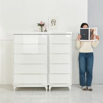 미가엘UV하이그로시도장 칸칸이 5단 서랍장 광폭수납장, 화이트