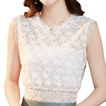 여성 물 드롭 플로럴 레이스 민소매 분리 가능한 칼라 단색 O- 넥 셔츠 블라우스 가리비 슬림 한 트림 슬림 한 디키 레이어링 풀오버 크롭 탑