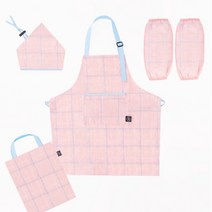 1세트 핑크 여아 앞치마 팔토시 어린이 앞치마 키즈 앞치마 머릿수건 두건 영유아