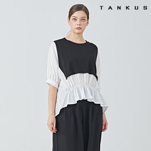 탱커스 배색 뒷단추 포인트 반팔 블라우스 (TT3BL001L0)