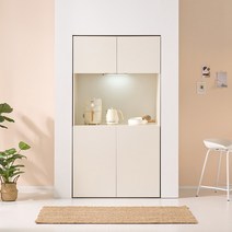 스윗 홈카페 수납장+LED조명 다용도 키큰 주방 수납장, 크림화이트