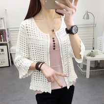 SURBORT 심플 숏 숄 펀칭 니트 봄여름 얇은 문예 한범 칠부 가디건 여자 에어컨셔츠입니다.