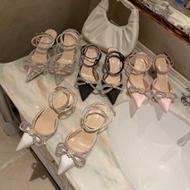 발목스트랩샌들 발편한샌들 수제화샌들 플랫샌들 라탄샌들 스트랩샌들 블랙화이트 반짝이 라인 석 여성 펌프 크리스탈 bowknot 여름 숙녀 샌들 신발 6cm 하이힐 파티 댄스 파티