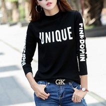 데일로엔 UNIQUE 레터링 반폴라넥 여성용 여자 자체제작 긴팔 티셔츠