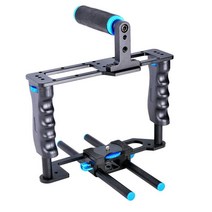 dslr 짐벌 캐논 6dmark2 오막포 c2 dslr 카메라 마운트 with top handle 그립 사진 스튜디오 키트 토끼 케이지 안정제 카메라 케이지 sony a7, 검은색, 01 Black