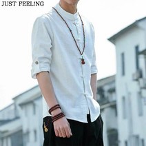 JUST FEEL!NG 여름 6종 컬러 7부 반팔 면마 남성 셔츠 데일리 레저 스포츠 셔츠 상의 루즈핏 빅사이즈
