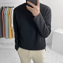 엘옴므 [기획]골지 니트 반폴라 반목 긴팔 티셔츠(8color)