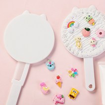 DIY 고양이 손거울 꾸미기 세트 빗 만들기 데코덴 휴대용 라운드 머리빗 동대문 도매, 투명펄핑크, 블링베어 보라 11개