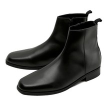 커스텀에이드 4cm 소가죽 스퀘어토 지퍼 부츠 스펜서 CR0034 Black