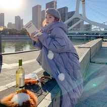 퍼플 패딩 여중 롱 무릎팍 2022 겨울 한국판 패딩 루즈핏 후드 도톰 패딩69212