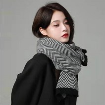 여성 지그재그 패턴 머플러 사선 무늬 니트 목도리 클래식 스트라이프